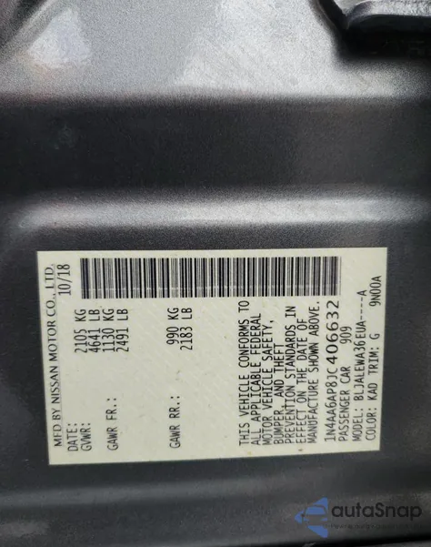 2018 Nissan Maxima 3.5S z USA, uszkodzony, nr VIN 1N4AA6AP8JC406632